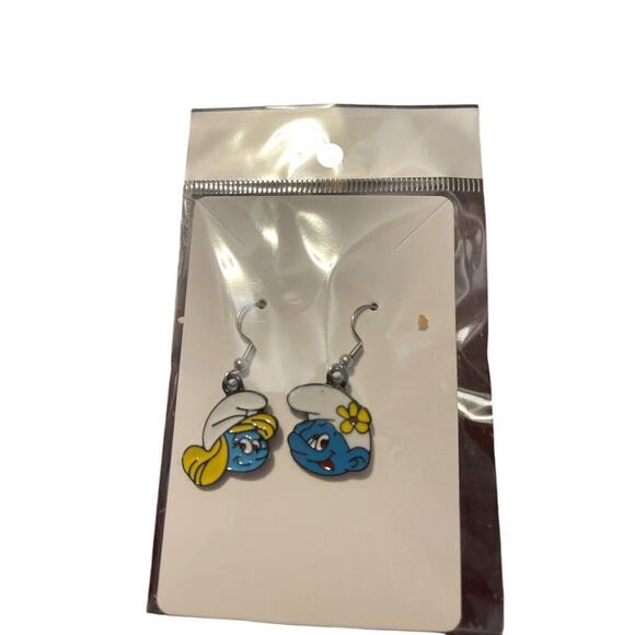 SMURFETTE and SMURF Mixed Earrings Stainless New Cartoon 80s - Picture 1 of 2